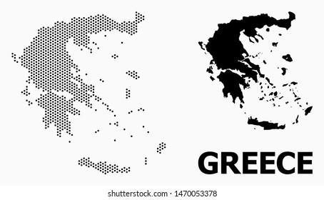 Dotted map of Greece composition and solid illustration. Vector map of Greece composition of spheric elements with hexagonal periodic order on a white background.