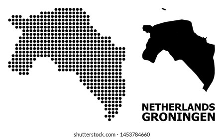 Dotted map of Groningen Province composition and solid illustration. Vector map of Groningen Province composition of round elements on a white background.
