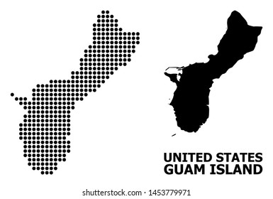Dotted map of Guam Island composition and solid illustration. Vector map of Guam Island composition of sphere elements on a white background. Abstract flat territorial plan for political purposes.
