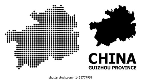 Dotted map of Guizhou Province composition and solid illustration. Vector map of Guizhou Province composition of spheric items on a white background.