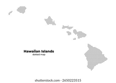 Une carte en pointillés des îles hawaïennes, présentant l'aménagement géographique des îles dans un style minimaliste. La carte est entourée de points, mettant l'accent sur la forme unique de chaque île.