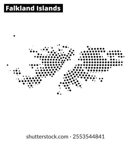 A dotted map highlights the Falkland Islands, showcasing their geography and position in the South Atlantic.