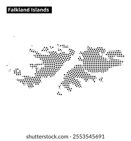 A dotted map highlights the Falkland Islands, showcasing their geography and position in the South Atlantic.