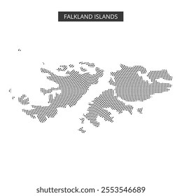 A dotted map highlights the Falkland Islands, showcasing their geography and position in the South Atlantic.