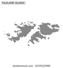 A dotted map highlights the Falkland Islands, showcasing their geography and position in the South Atlantic.