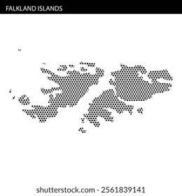 A dotted map highlights the Falkland Islands, showcasing their geography and position in the South Atlantic.