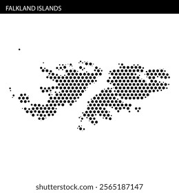 A dotted map highlights the Falkland Islands, showcasing their geography and position in the South Atlantic.