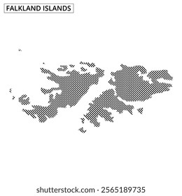 A dotted map highlights the Falkland Islands, showcasing their geography and position in the South Atlantic.