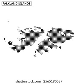 A dotted map highlights the Falkland Islands, showcasing their geography and position in the South Atlantic.