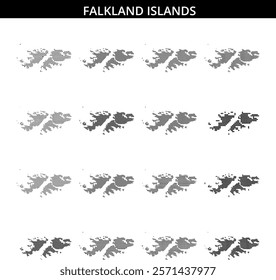 A dotted map highlights the Falkland Islands, showcasing their geography and position in the South Atlantic.