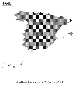 A dotted map highlights the geographical shape of Spain, focusing on its distinctive outline and features.