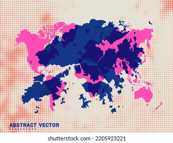 Dotted map of Hong Kong vector blue halftone circle design illustration.