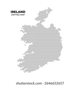 Um mapa pontilhado da Irlanda sobre um fundo branco