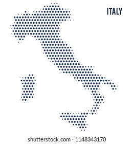 Dotted map of Italy isolated on white background.