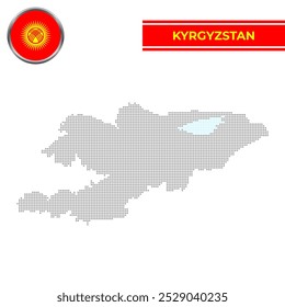 Kirgisistan gepunktete Karte mit kreisförmiger Flagge