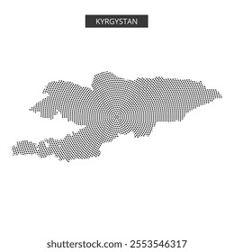 A dotted map of Kyrgyzstan is illustrated on a minimalistic background, showcasing geographic features and locations.