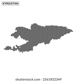 A dotted map of Kyrgyzstan is illustrated on a minimalistic background, showcasing geographic features and locations.