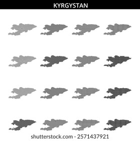 A dotted map of Kyrgyzstan is illustrated on a minimalistic background, showcasing geographic features and locations.