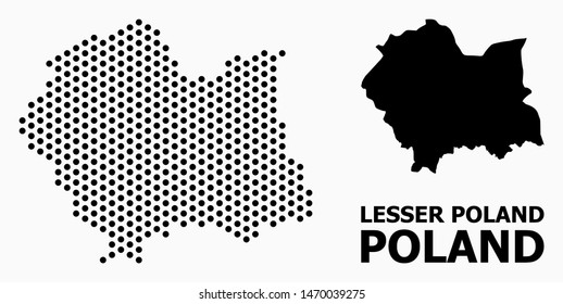 Dotted map of Lesser Poland Province composition and solid illustration. Vector map of Lesser Poland Province composition of sphere dots with honeycomb periodic order on a white background.