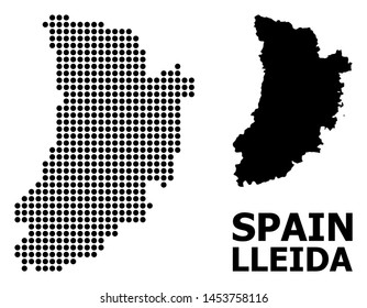 Dotted map of Lleida Province composition and solid illustration. Vector map of Lleida Province composition of sphere items on a white background.