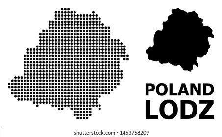 Dotted map of Lodz Province composition and solid illustration. Vector map of Lodz Province composition of round pixels on a white background.