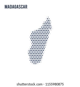 Dotted map of Madagascar isolated on white background.