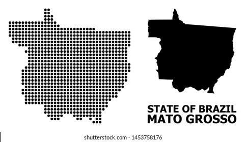 Dotted map of Mato Grosso State composition and solid illustration. Vector map of Mato Grosso State composition of spheric pixels on a white background.