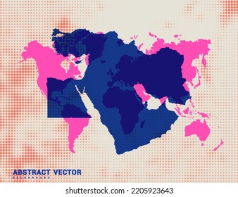 Dotted map of Middle East vector blue halftone circle design illustration.