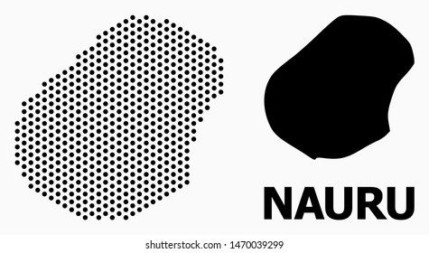Dotted map of Nauru composition and solid illustration. Vector map of Nauru composition of round dots with honeycomb geometric order on a white background.