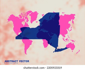 Dotted map of New York vector blue halftone circle design illustration.