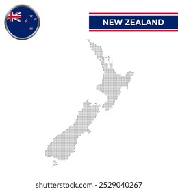 Dotted map of New Zealand with circular flag