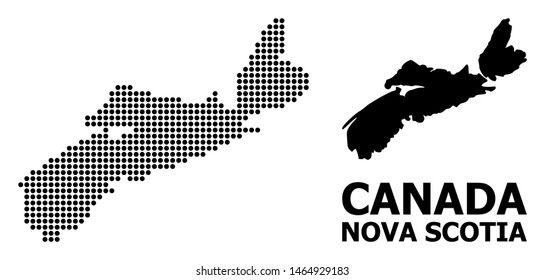 Dotted map of Nova Scotia Province collage and solid illustration. Vector map of Nova Scotia Province combination of round spots on a white background.