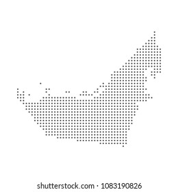 Dotted map ofUnited Arab Emirates country. Made from abstract halftone dot pattern.