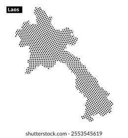 Dotted map outlines of Laos are presented with abstract flowing lines in the background, emphasizing geographical features.