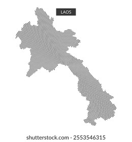 Dotted map outlines of Laos are presented with abstract flowing lines in the background, emphasizing geographical features.