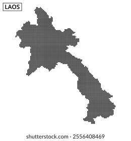 Dotted map outlines of Laos are presented with abstract flowing lines in the background, emphasizing geographical features.