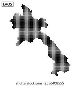 Dotted map outlines of Laos are presented with abstract flowing lines in the background, emphasizing geographical features.