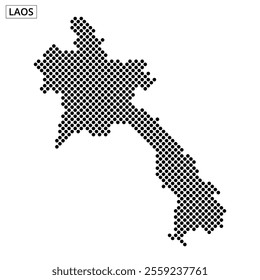Dotted map outlines of Laos are presented with abstract flowing lines in the background, emphasizing geographical features.