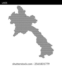 Dotted map outlines of Laos are presented with abstract flowing lines in the background, emphasizing geographical features.