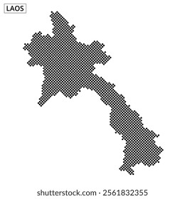 Dotted map outlines of Laos are presented with abstract flowing lines in the background, emphasizing geographical features.