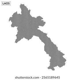 Dotted map outlines of Laos are presented with abstract flowing lines in the background, emphasizing geographical features.