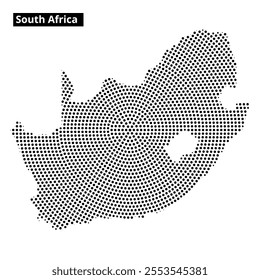 A dotted map outlines South Africa, showcasing the country's shape with light effects and a minimalistic design.