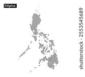 A dotted map representing the shape of the Philippines, focusing on its islands and geographic features.