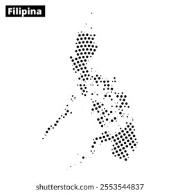 A dotted map representing the shape of the Philippines, focusing on its islands and geographic features.