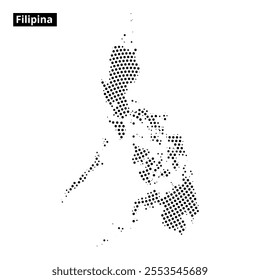 A dotted map representing the shape of the Philippines, focusing on its islands and geographic features.