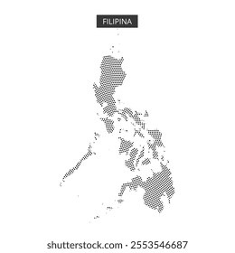 A dotted map representing the shape of the Philippines, focusing on its islands and geographic features.