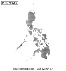 A dotted map representing the shape of the Philippines, focusing on its islands and geographic features.