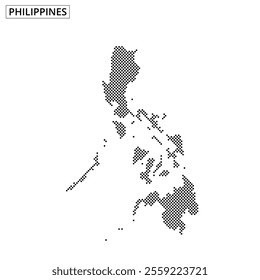 A dotted map representing the shape of the Philippines, focusing on its islands and geographic features.