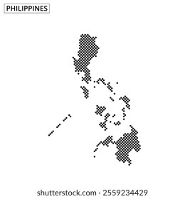 A dotted map representing the shape of the Philippines, focusing on its islands and geographic features.