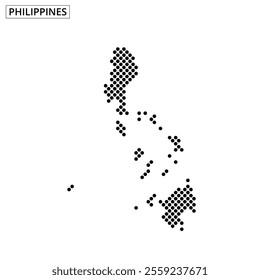A dotted map representing the shape of the Philippines, focusing on its islands and geographic features.